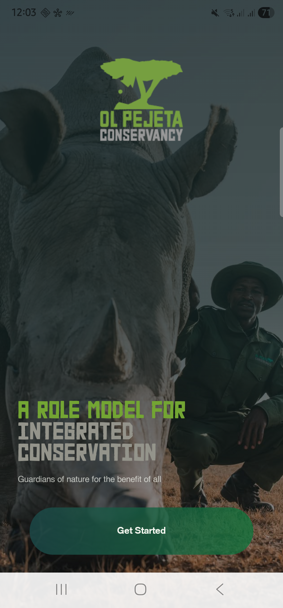 Ol Pejeta app intro screen