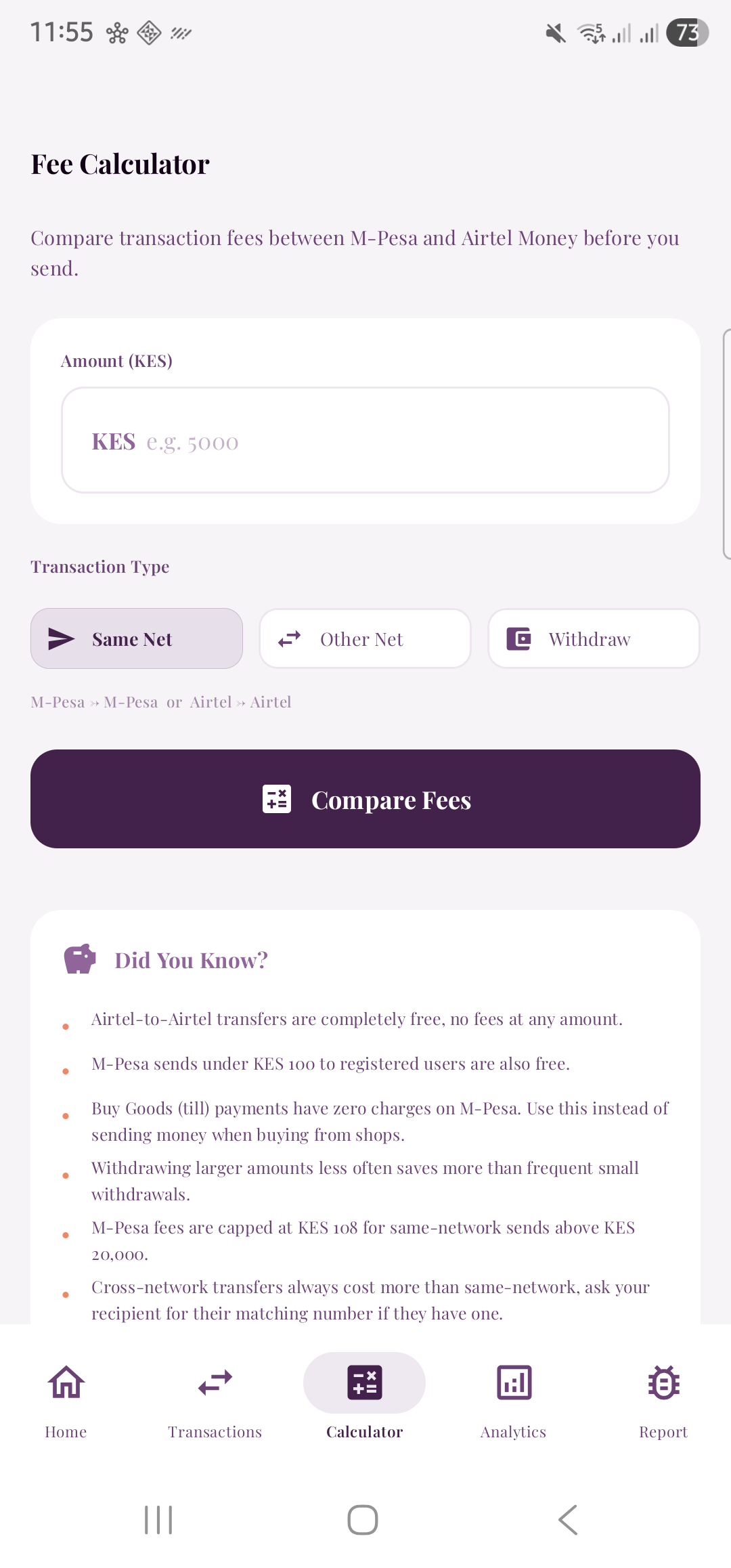 Thamani fee calculator