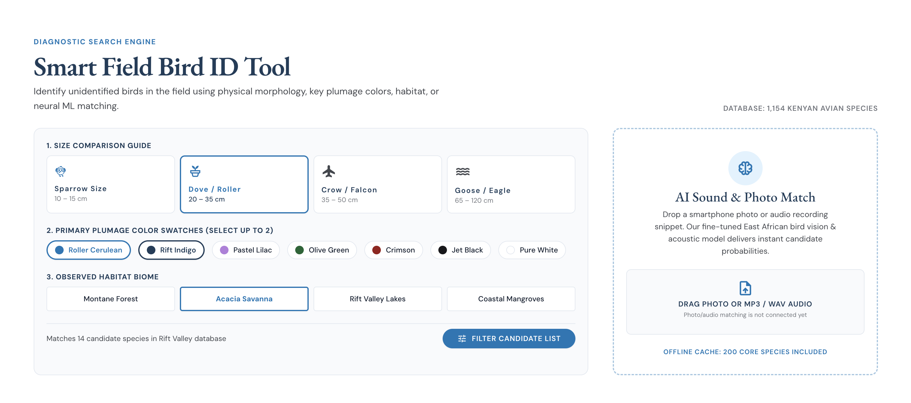 Ndege field bird identification tool